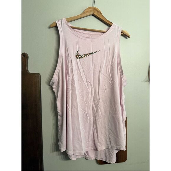 Nike Pink Dri-Fit Floral Swoosh Sleeveless Training Athletic Gym Tank Top 1X - Picture 1 of 4